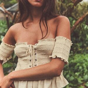 Zara Cream Off-Shoulder Crop Top